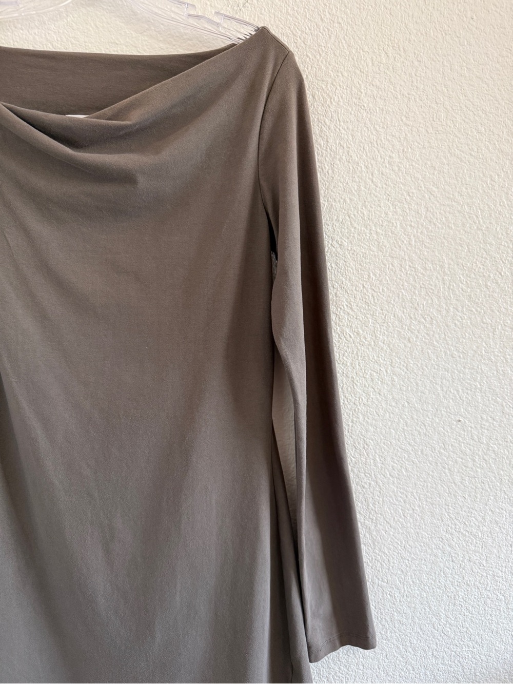 James Perse Long Sleeve Cowl Neck Dress in Taupe- Standard Line - Picture 8 of 10